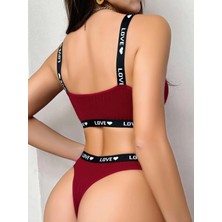 Timion Kadın Bordo Love Yazılı Sütyen Kilot Takımı 5157