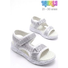 Papuccum Ortopedi Kız Çocuk Gümüş Hafif Yumuşak Kaydırmaz Taban Sandalet