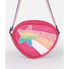 İcone Bag Çocuk Kalp Omuz Çantası, Pembe Yıldızlı Çocuk Çanta, Simli Çocuk Çanta