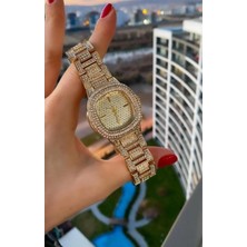 Coliseum Premium Gold Taşlı Kadın Kol Saati Çelik Kordon