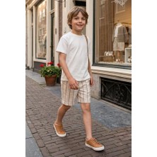 Sy Store Erkek Çocuk Çizgili Keten Şort ve Basic Tişört Takımı