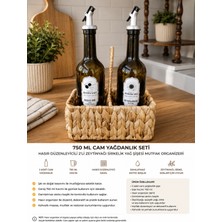 WoodBay 2’li 750 ml Cam Yağdanlık Seti Hasır Sepetli Zeytinyağı Sirkelik Sosluk Mutfak Düzenleyici