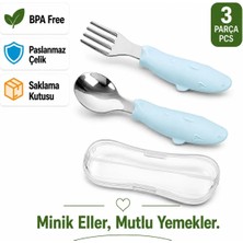 Jojobebek Balık Figürlü Premium Çocuk BPA Free Silikon Saplı Paslanmaz Çelik Uçlu Çatal-Kaşık 9+ Ay (Buzmavisi)