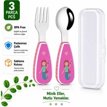 Jojobebek Figürlü Premium Çocuk Bpa Free Kaliteli Silikon Saplı Paslanmaz Çelik Uçlu Çatal-Kaşık Pembe Renk
