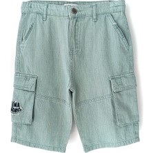 DobaKids Erkek Çocuk Su Yeşili Bel Ayarlı Tencel Kargo Kapri Pantolon Genius Series