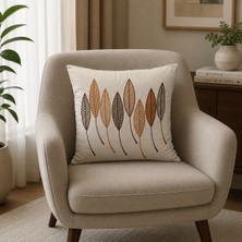 Diva Home Modern Yaprak Desenli Nakışlı Kırlent Kılıfı – Salon ve Tekli Koltuk Dekoru 43 x 43