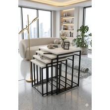 Eryalux Home 4'lü Canfeza Siyah-Beyaz Zigon Sehpa
