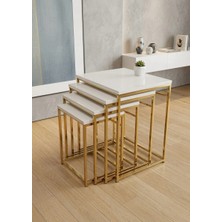 Eryalux Home 4'lü Canfeza Gold-Beyaz Zigon Sehpa