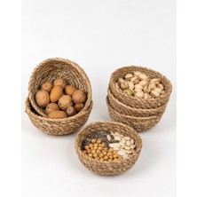 WoodBay 6’lı Mini Hasır Çerezlik Seti Doğal El Örmesi Kuruyemiş Sunumluk Dekoratif Sepet