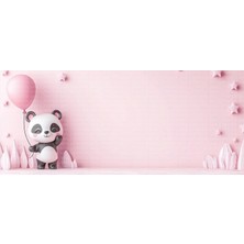 Arterior Wallpaper Pembe Balonlu Panda Çocuk Odası Poster Duvar Kağıdı