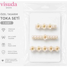 Visuda Sabun Beyaz Premium Mandal Toka Seti 3 Adet Kadın Saç Tokası