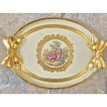 L&m 130/GJR-4 Gül Ağacı Gold/krem Tepsi 52X36 cm
