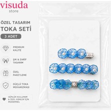 Visuda Sabun Mavi Premium Mandal Toka Seti 3 Adet Kadın Saç Tokası