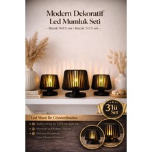 Zulya 3’lü Siyah LED Mumluk Seti Modern Dekoratif Mumluk Hediyelik Şık Tasarım (7x7,5 cm & 9x9,5 Cm)
