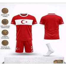 Yenteks Türkiye Milli Takım Özel Tasarım Kırmızı-Beyaz Çocuk Futbol Forması Takımı 3 Lü Set Forma+Şort+Çorap (Kod:03)