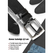 Liarca %100 Hakiki Deri Erkek Kot Kemeri 4.5 cm Manda Derisi Siyah Hediyelik Kemer Çeyizlik Spor Kemer