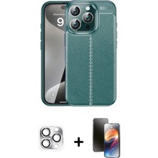 Marsilyan™- iPhone 16 Pro Max Kılıf Doruk Klasik Özel Seri - Siyah 3D Antistatik Mat Seramik Nano Ekran Koruyucu + Pers Alüminyum Kamera Lens - Gs
