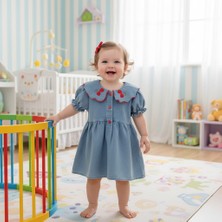 Milays Kız Bebek %100 Pamuklu Kiraz Nakışlı Kot Elbise