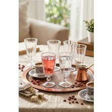 Homerest Lüks 6'lı Ayaklı Optikli Kahve Yanı Su Bardağı Seti Şeffaf Çizgili Çeyizlik Özel Sunum Cam Bardak