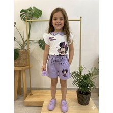 Lolipop Kids Store Kız Çocuk Bebe Yaka Minnie Mouse Baskılı Mor Tişört Şort Yazlık Takım