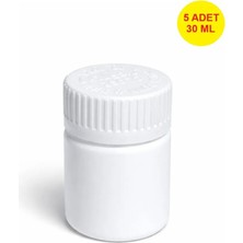 Demet Home 5 Adet 30 ml Bastır Çevir Kapak  Numune-Ilaç-Tarım-Ecza-Tablet-Hap-Kapsül  Plastik Ilaç Kutu Şişesi