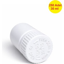 250 Adet 30 ml Bastır Çevir Kapak  Numune-Ilaç-Tarım-Ecza-Tablet-Hap-Kapsül  Plastik Ilaç Kutu Şişesi
