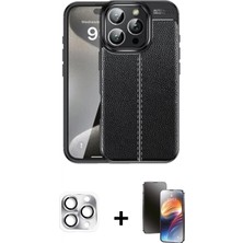 Marsilyan™- iPhone 16 Pro Max Kılıf Doruk Klasik Özel Seri - Siyah 3D Antistatik Mat Seramik Nano Ekran Koruyucu + Pers Alüminyum Kamera Lens - Gs