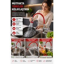 Open City Kırmızı Spiral Musluk Başlığı Çift Fonksiyonlu Esnek Lavabo Batarya Ucu Aparatı 360° Döner