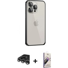 Marsilyan™- iPhone 15 Pro Max Kılıf Eksen Form Serisi - Siyah Bilvis 3D Mat Cam Ekran Koruyucu + Raze Metal Kamera Lens - Gs