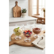Homerest 6'lı Ayaklı Çizgili Cam Dondurmalık Seti - Modern Bohem Sütlü Tatlı Sunum Kasesi 8X7CM 250ML