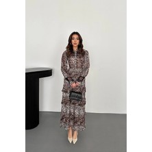 Modadua Leopar Pilise Detaylı Lastikli Elbise