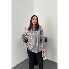 Modadua Gri Işıltılı Garni Gömlek