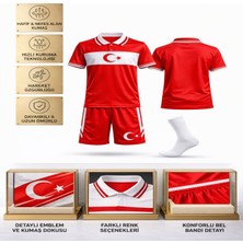 Yenteks Türkiye Milli Takım Yakalı 03 Özel Tasarım Kırmızı-Beyaz Çocuk Futbol Forması Takımı 3 Lü Set Forma+Şort+Çorap (KOD:Y03)