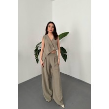 Modadua Haki Asimetrik Yelek ve Pantolon Takım