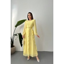 Modadua Sarı Kemerli Şifon Elbise