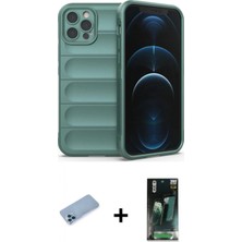 Marsilyan™- iPhone 12 Pro Kılıf Atlas Koleksiyonu - Siyah 360 Mat Full Body Arka Koruyucu + Shine Kamera Lens Koruma Cam - Mı