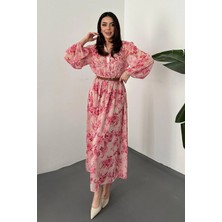 Modadua Pembe Biye Detaylı Elbise