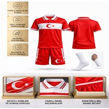 Yenteks Türkiye Milli Takım Yakalı 03 Özel Tasarım Kırmızı-Beyaz Çocuk Futbol Forması Takımı 4 Lü Set Forma+Şort+Bileklik+Çorap (KOD:Y03)
