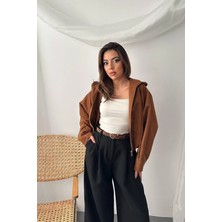Modadua Camel Kısa Kapüşonlu Ceket