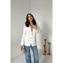Modadua Ekru Gold Düğmeli Blazer Ceket