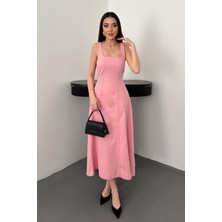 Modadua Pembe Çift Dikişli Gabardin Elbise