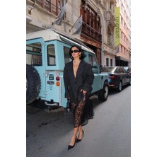 Modadua Siyah Çizgili Oversize Ceket