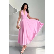 Modadua Pembe Askılı Keten Elbise