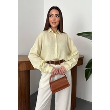 Modadua Sarı Nakışlı Oversize Gömlek