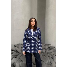 Modadua Lacivert Puantiyeli Blazer Ceket