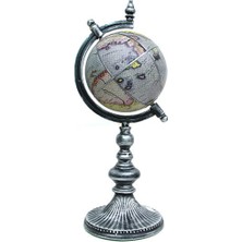 Yakalabazar Vintage Metal Standlı Coğrafi Keşif Küresi Eskitme Deri Kaplı Lüks Ofis Masaüstü Objelesi 60X20 cm