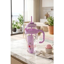Homerest 1 Litre Ice Cream Pipetli Kulplu Matara Suluk - Meyve Hazneli Estetik Mor Okul ve Spor Su Şişesi