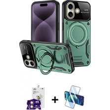 Marsilyan™- iPhone 16 Kılıf Kıvılcım Modern Serisi - Siyah 3D Antistatik Seramik Nano Ekran Koruyucu + Bilvis Titan Kamera Lens - Pe