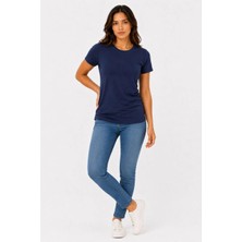 Beruflic Kadın Basic Tişört Bisiklet Yaka Kısa Kol Günlük Yazlık Slim Fit T-Shirt - Lacivert