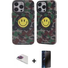 Marsilyan™- iPhone 13 Pro Max Kılıf Nova Doku Koleksiyonu - Siyah 3D Antistatik Hayalet Cam Ekran Koruyucu + Gökkuşağı Pers Alüminyum Kamera Lens